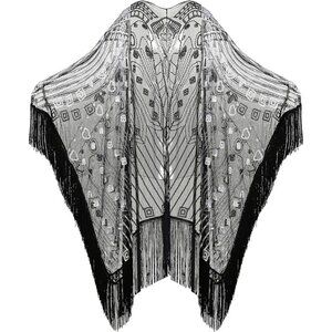 BABEYOND 1920s Sequin Beaded Shawl Wraps Fringed Evening Cape Scarf for Wedding